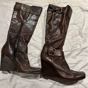 Nine West Brown Leather Wedge Boots